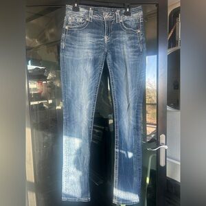 Miss Me Style JE5918T3L Straight Leg Blue Jeans Cross Design Pockets